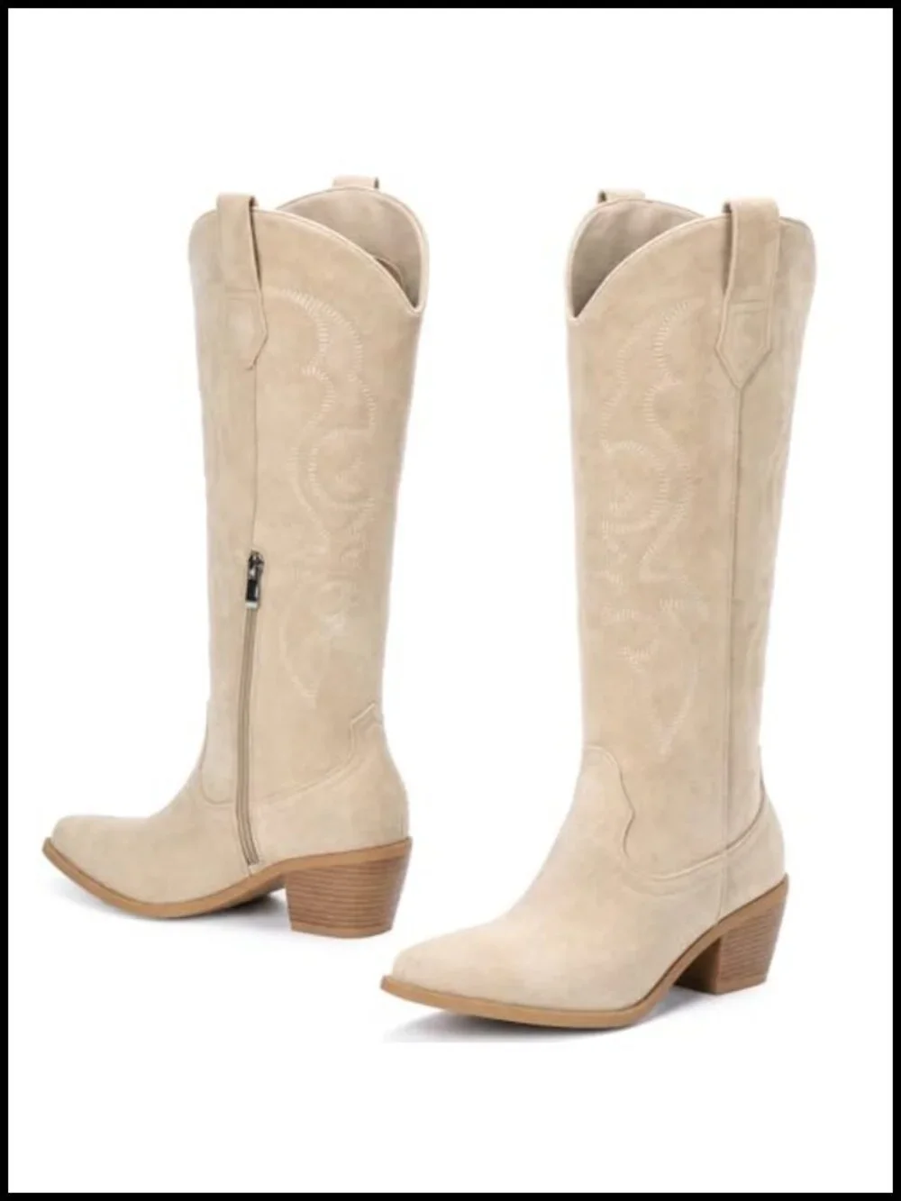 Wide Calf Cowgirl Boots with Rhinestone Embroidery Over Knee Chunky Heel Pull